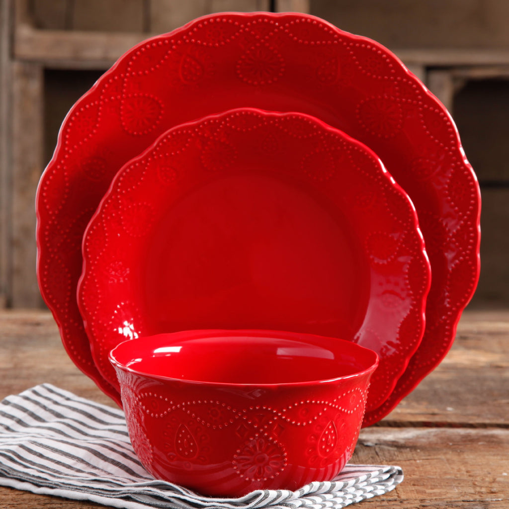 Homesteada™ Cowgirl Lace 12-Piece Dinnerware Set, Red