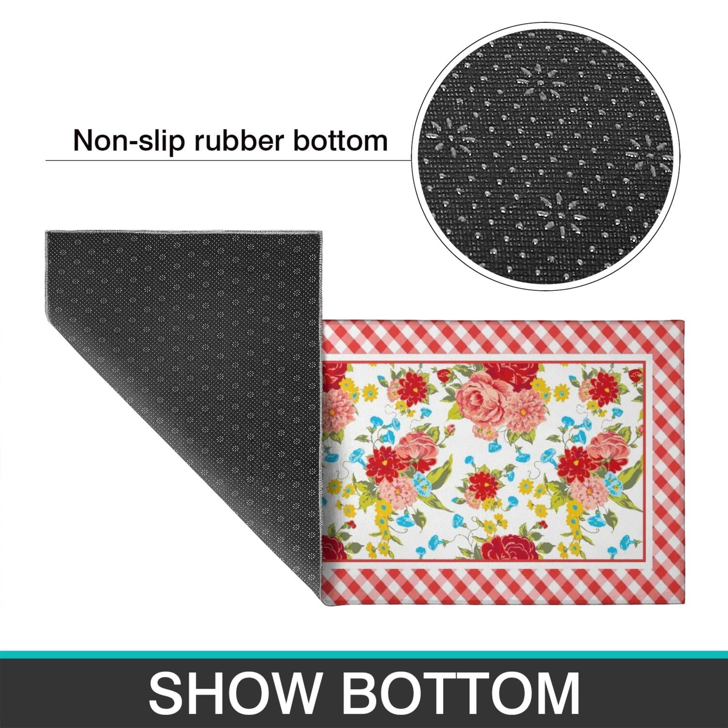 Homesteada™ Flower Kitchen Mat Sets 2 Piece Farmhouse Anti Fatigue Waterproof Stain Resistant Floor Rug Non Slip Homesteada™ Vintage Floral Kitchen Laundry Room Rug - 17x30+17x47Inch