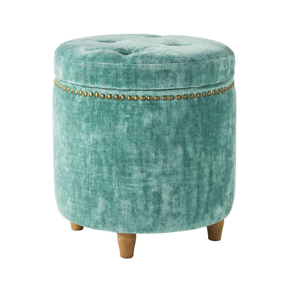 Homesteada™ Harper Round Velvet Storage Ottoman, Jade, 17.72 in